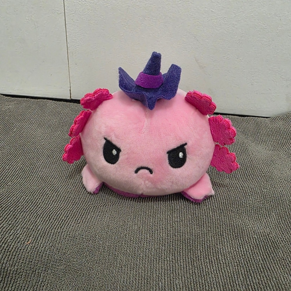 *RARE TeeTurtle Reversible Witch Axolotl Plushie Purple Glitter Happy Pink Angry - Picture 2 of 3